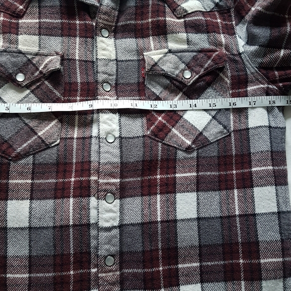 Levi's Long Sleeve Plaid Pearl Snap Front Button Shirt Maroon/White  Sz S - Picture 12 of 14